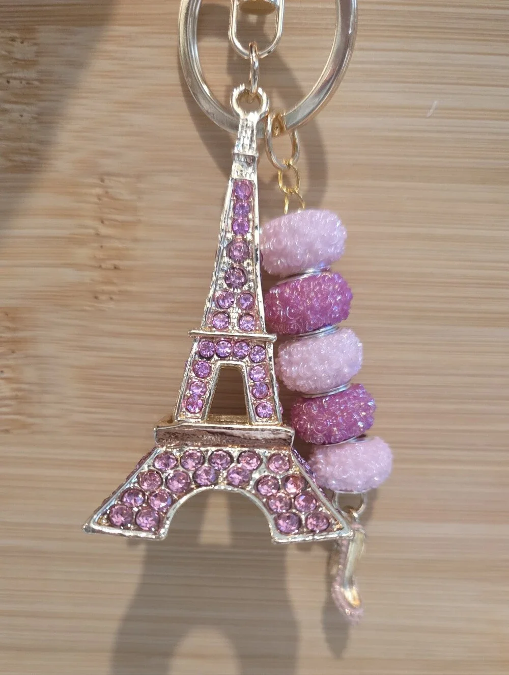 🗼 Sparkly Pink Rhinestone Eiffel Tower Keychain / Purse Charm